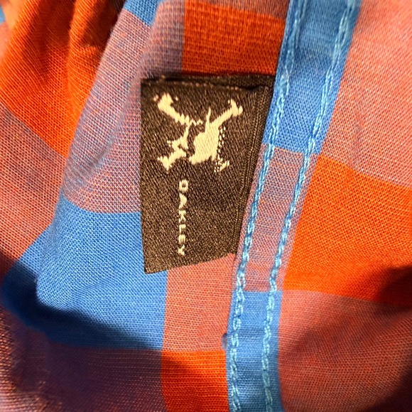 Oakley Button Down Shirt Medium Orange Blue Gingham Check Long Sleeve Casual - Picture 5 of 9